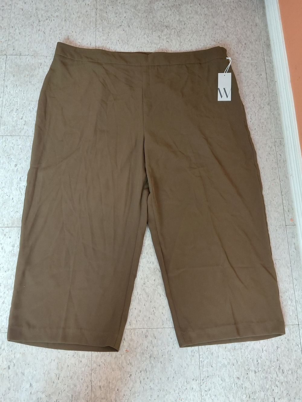 Worthington Plus Size 24w Tan High-Rise Trousers In British Olive Wide Leg Nwt .